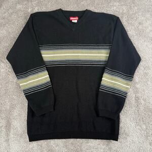 Y2K Black Striped Unionbay Sweater V-Neck